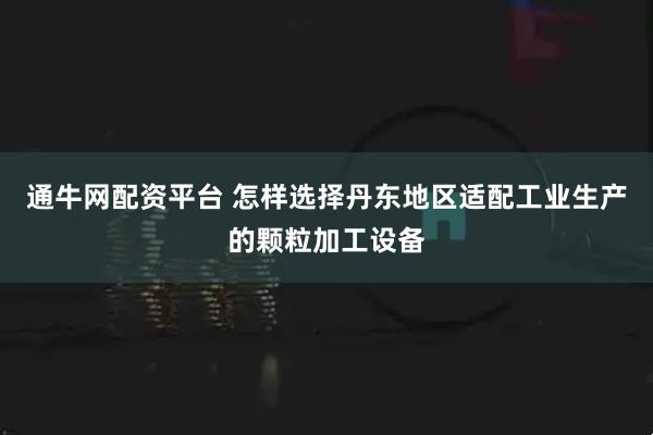 通牛网配资平台 怎样选择丹东地区适配工业生产的颗粒加工设备